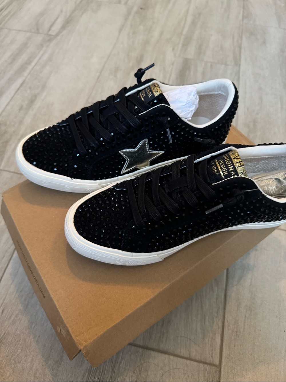 Vintage Havana Grande Black Studded Sneaker with Silver Star